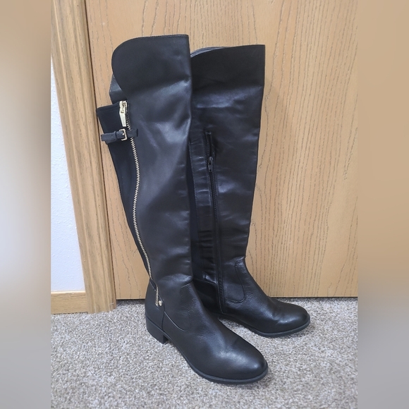 Calvin Klein Gladys Over The Knee Leather Stretch Panel Zipper Riding Boots - Picture 4 of 6